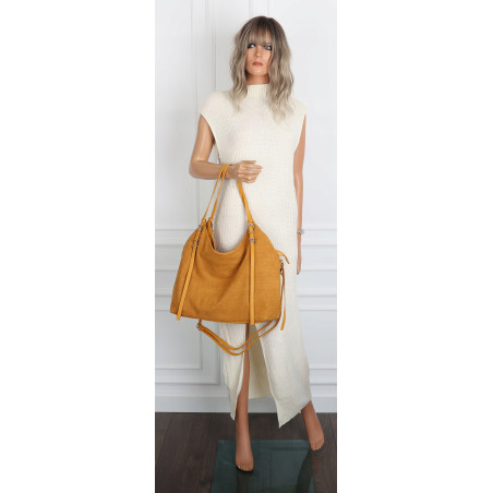 Torebka damska zamszowa shopper pojemna elegancka modna 638C Musztardowa