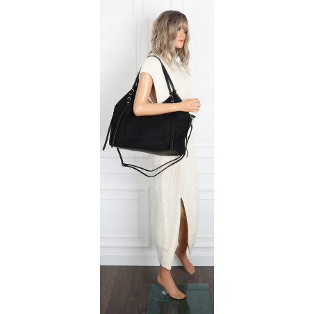 Torebka damska zamszowa shopper worek pojemna elegancka modna 638C Czarna