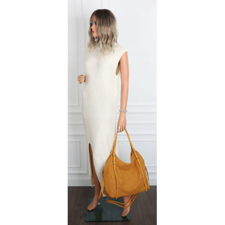 Torebka damska zamszowa shopper pojemna elegancka modna 638C Musztardowa