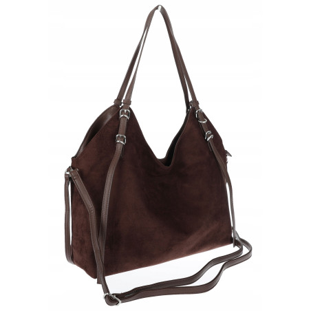 Torebka damska zamszowa shopper pojemna elegancka modna 638C Czekoladowa
