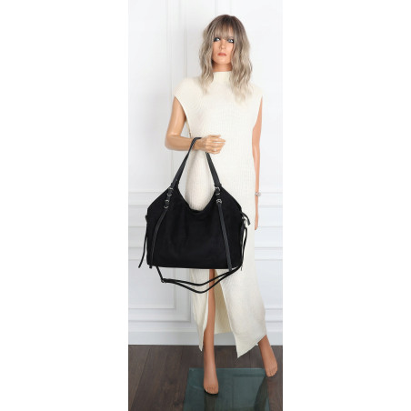 Torebka damska zamszowa shopper worek pojemna elegancka modna 638C Czarna