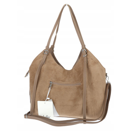 Torebka damska zamszowa shopper pojemna elegancka modna torba 638C Beżowa