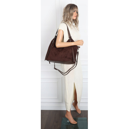 Torebka damska zamszowa shopper pojemna elegancka modna 638C Czekoladowa