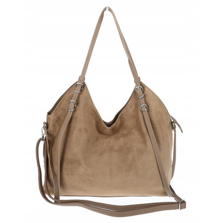Torebka damska zamszowa shopper pojemna elegancka modna torba 638C Beżowa