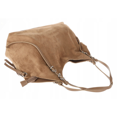 Torebka damska zamszowa shopper pojemna elegancka modna torba 638C Beżowa
