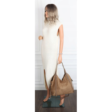 Torebka damska zamszowa shopper pojemna elegancka modna torba 638C Beżowa