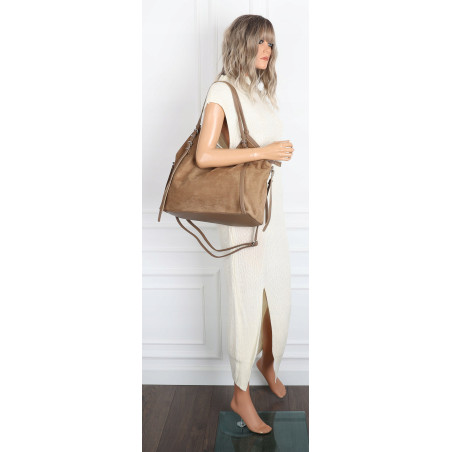 Torebka damska zamszowa shopper pojemna elegancka modna torba 638C Beżowa