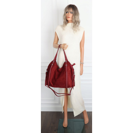 Torebka damska zamszowa shopper pojemna elegancka modna torba 638C Czerwona