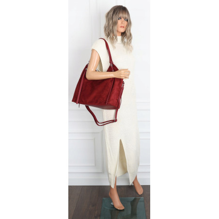 Torebka damska zamszowa shopper pojemna elegancka modna torba 638C Czerwona