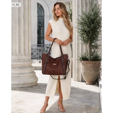 Torebka damska shopper pojemna modna do pracy torba worek CH914 Czekoladowa
