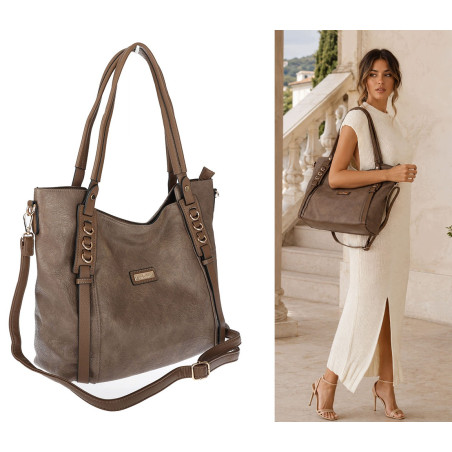 Torebka damska shopper pojemna elegancka torba worek na ramię CH914 Beżowa