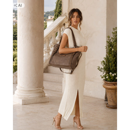 Torebka damska shopper pojemna elegancka torba worek na ramię CH914 Beżowa