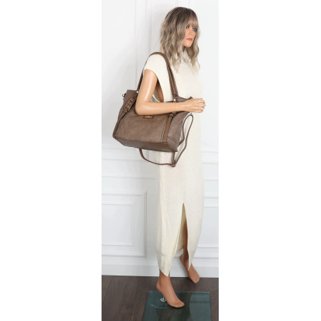 Torebka damska shopper pojemna elegancka torba worek na ramię CH914 Beżowa