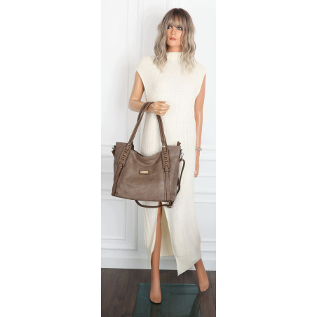 Torebka damska shopper pojemna elegancka torba worek na ramię CH914 Beżowa