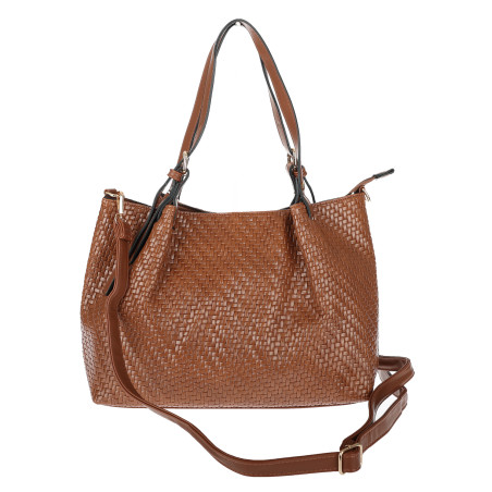 Torebka damska kuferek shopper pojemna elegancka na ramię HJ397 Brązowa