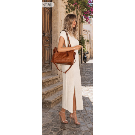 Torebka damska kuferek shopper pojemna elegancka na ramię HJ397 Brązowa