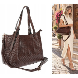 Torebka damska kuferek shopper pojemna elegancka na ramię HJ397 Czekolada