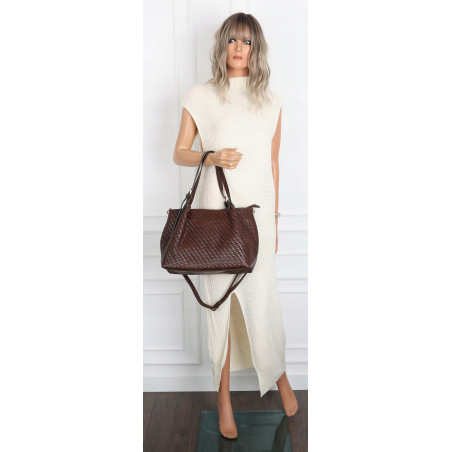 Torebka damska kuferek shopper pojemna elegancka na ramię HJ397 Czekolada