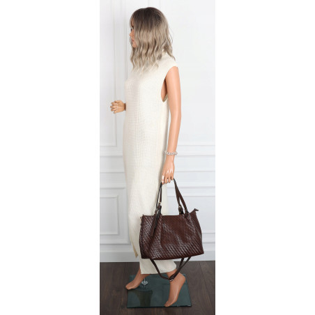 Torebka damska kuferek shopper pojemna elegancka na ramię HJ397 Czekolada