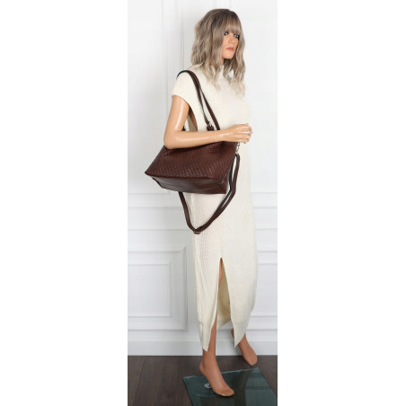 Torebka damska kuferek shopper pojemna elegancka na ramię HJ397 Czekolada