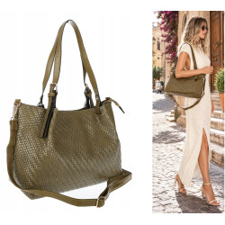 Torebka damska kuferek shopper pojemna elegancka na ramię HJ397 Zielona