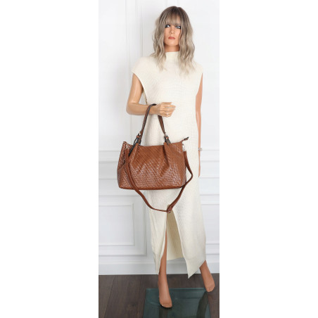 Torebka damska kuferek shopper pojemna elegancka na ramię HJ397 Brązowa