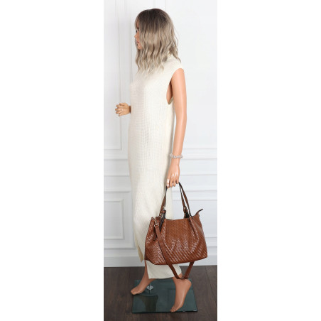 Torebka damska kuferek shopper pojemna elegancka na ramię HJ397 Brązowa