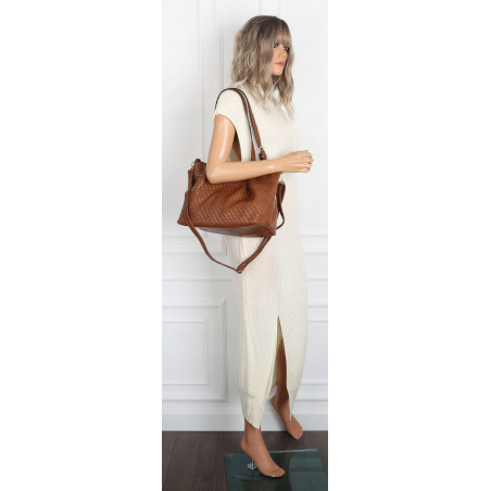 Torebka damska kuferek shopper pojemna elegancka na ramię HJ397 Brązowa
