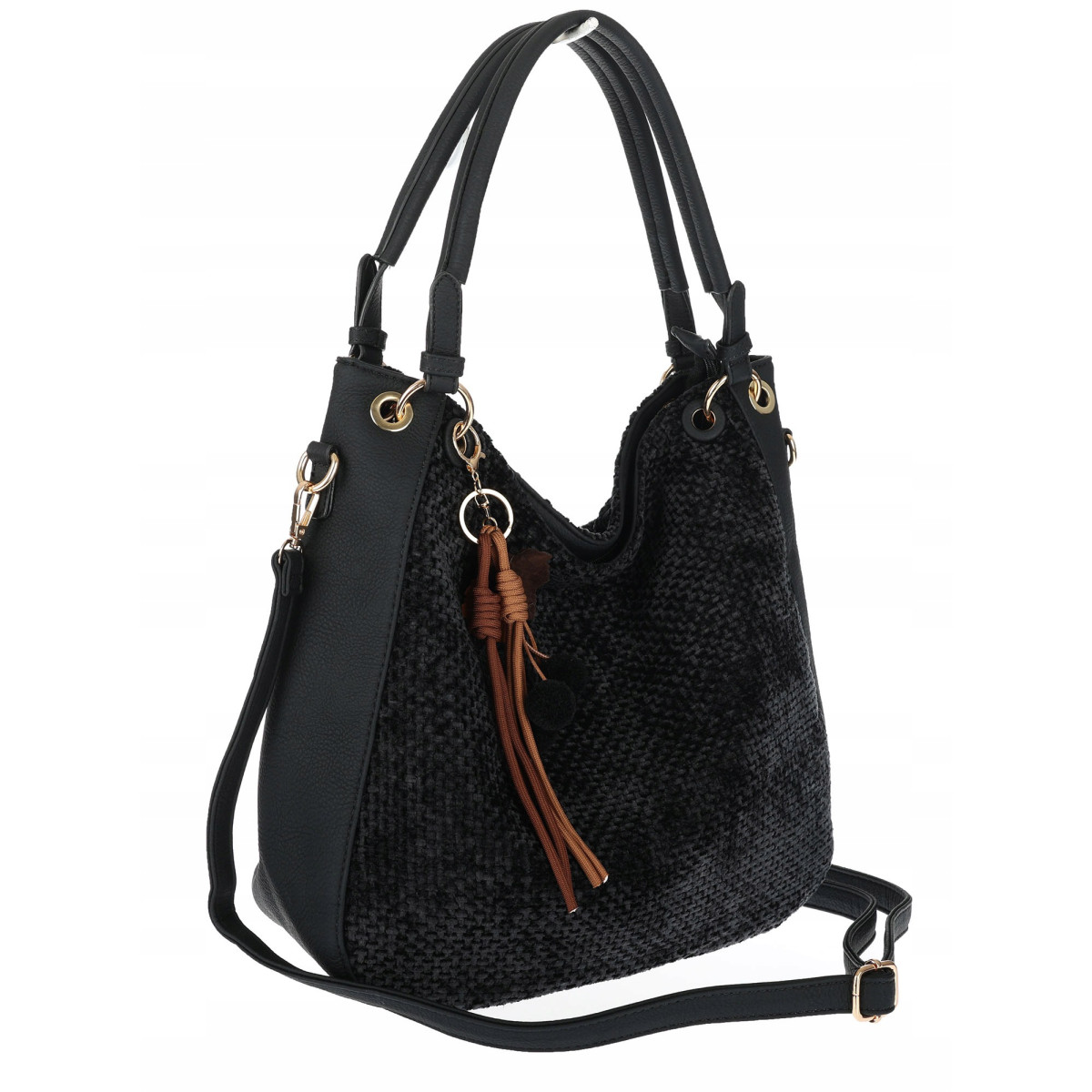 Torebka damska worek shopper listonoszka zamszowa na ramię LH622 Czarna