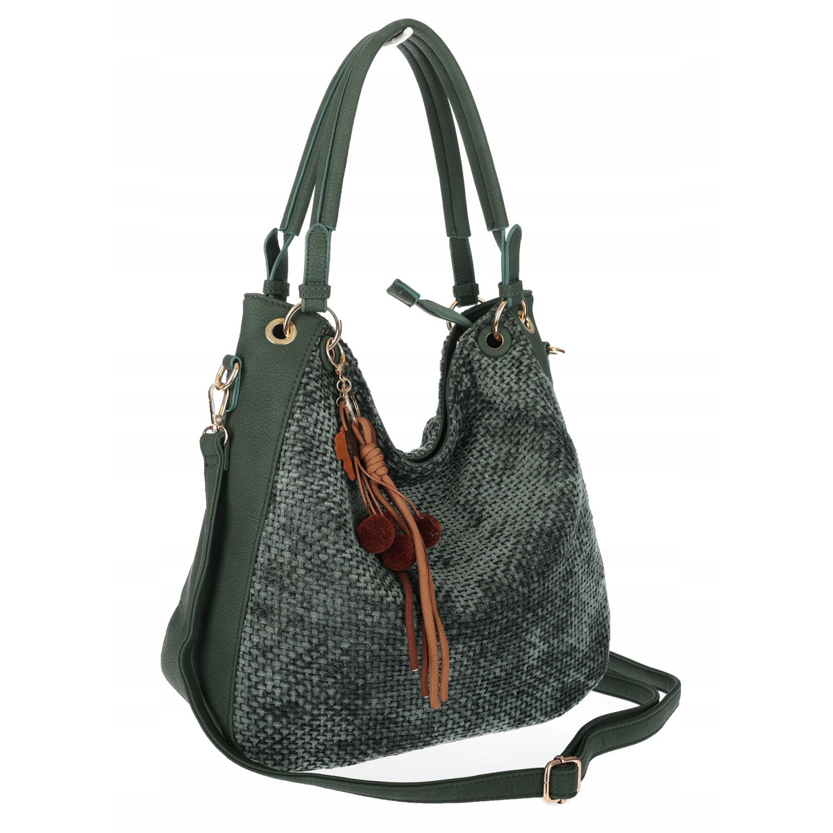 Torebka damska worek shopper listonoszka zamszowa na ramię LH622 Zielona