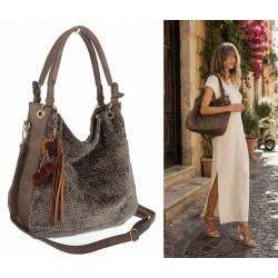 Torebka damska worek shopper listonoszka zamszowa na ramię LH622 Beżowa