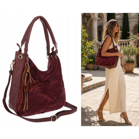 Torebka damska worek shopper listonoszka zamszowa na ramię LH622 Bordowa