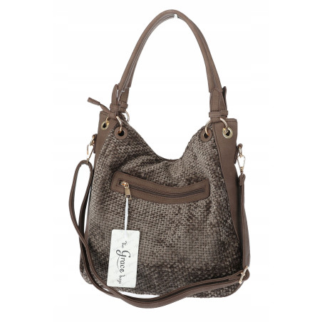 Torebka damska worek shopper listonoszka zamszowa na ramię LH622 Beżowa