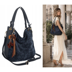 Torebka damska worek shopper listonoszka zamszowa na ramię LH622 Granatowa