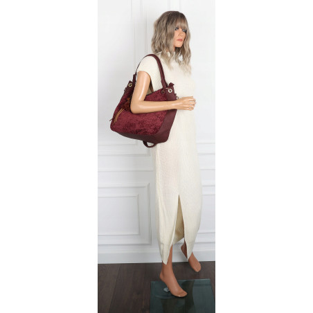 Torebka damska worek shopper listonoszka zamszowa na ramię LH622 Bordowa