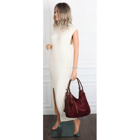 Torebka damska worek shopper listonoszka zamszowa na ramię LH622 Bordowa