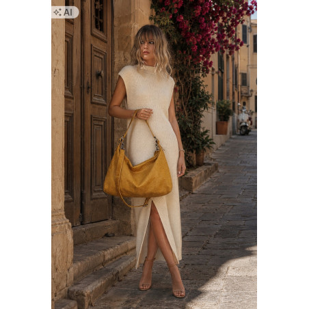 Torebka damska shopper listonoszka zamszowa na ramię PB4740 Musztardowa