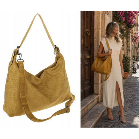 Torebka damska shopper listonoszka zamszowa na ramię PB4740 Musztardowa