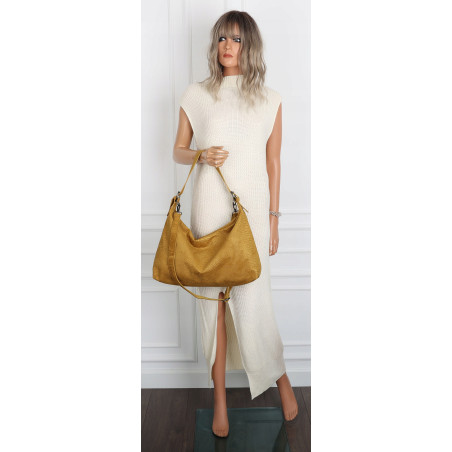 Torebka damska shopper listonoszka zamszowa na ramię PB4740 Musztardowa