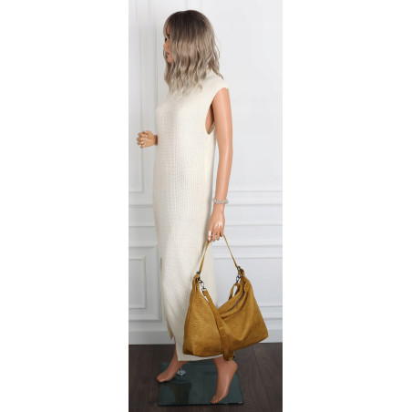 Torebka damska shopper listonoszka zamszowa na ramię PB4740 Musztardowa
