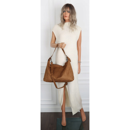 Torebka damska worek shopper listonoszka zamszowa na ramię PB4740 Brązowa