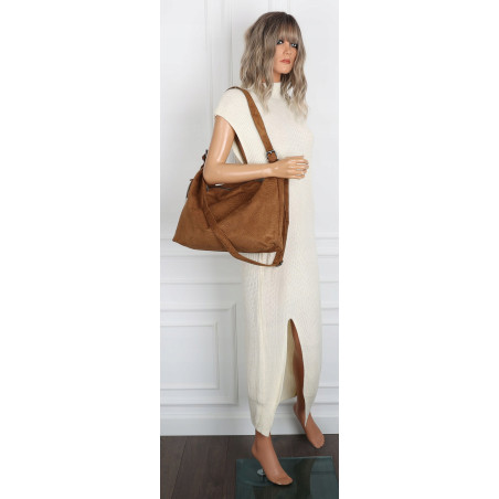 Torebka damska worek shopper listonoszka zamszowa na ramię PB4740 Brązowa