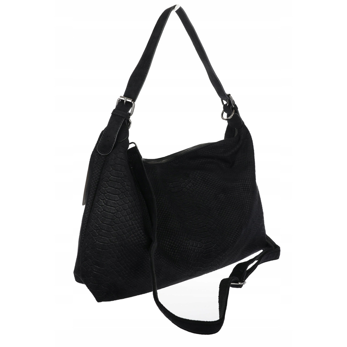 Torebka damska worek shopper listonoszka zamszowa na ramię PB4740 Czarna