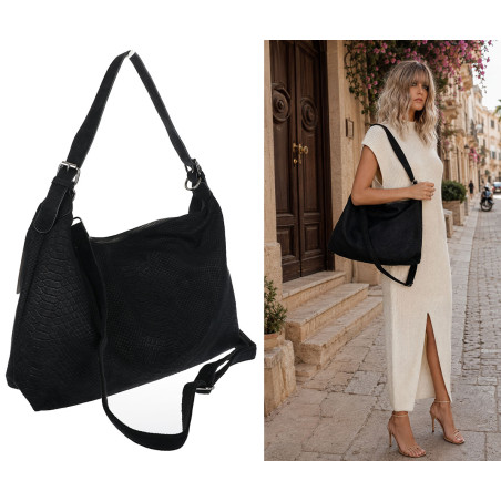 Torebka damska worek shopper listonoszka zamszowa na ramię PB4740 Czarna