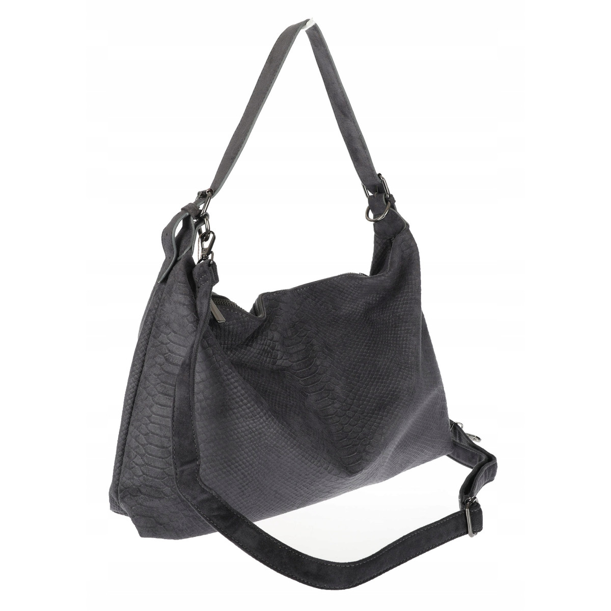 Torebka damska worek shopper listonoszka zamszowa na ramię PB4740 Szara