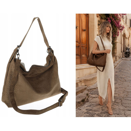 Torebka damska worek shopper listonoszka zamszowa na ramię PB4740 Zielona
