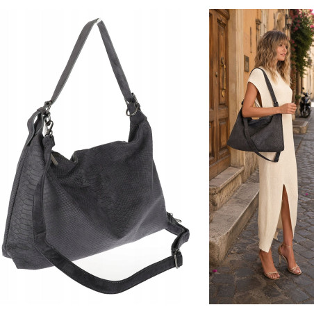 Torebka damska worek shopper listonoszka zamszowa na ramię PB4740 Szara