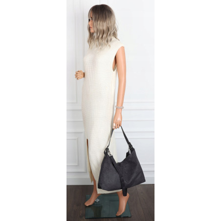 Torebka damska worek shopper listonoszka zamszowa na ramię PB4740 Szara