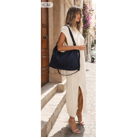 Torebka damska worek shopper listonoszka zamszowa na ramię PB4740 Granatowa