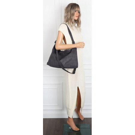 Torebka damska worek shopper listonoszka zamszowa na ramię PB4740 Szara